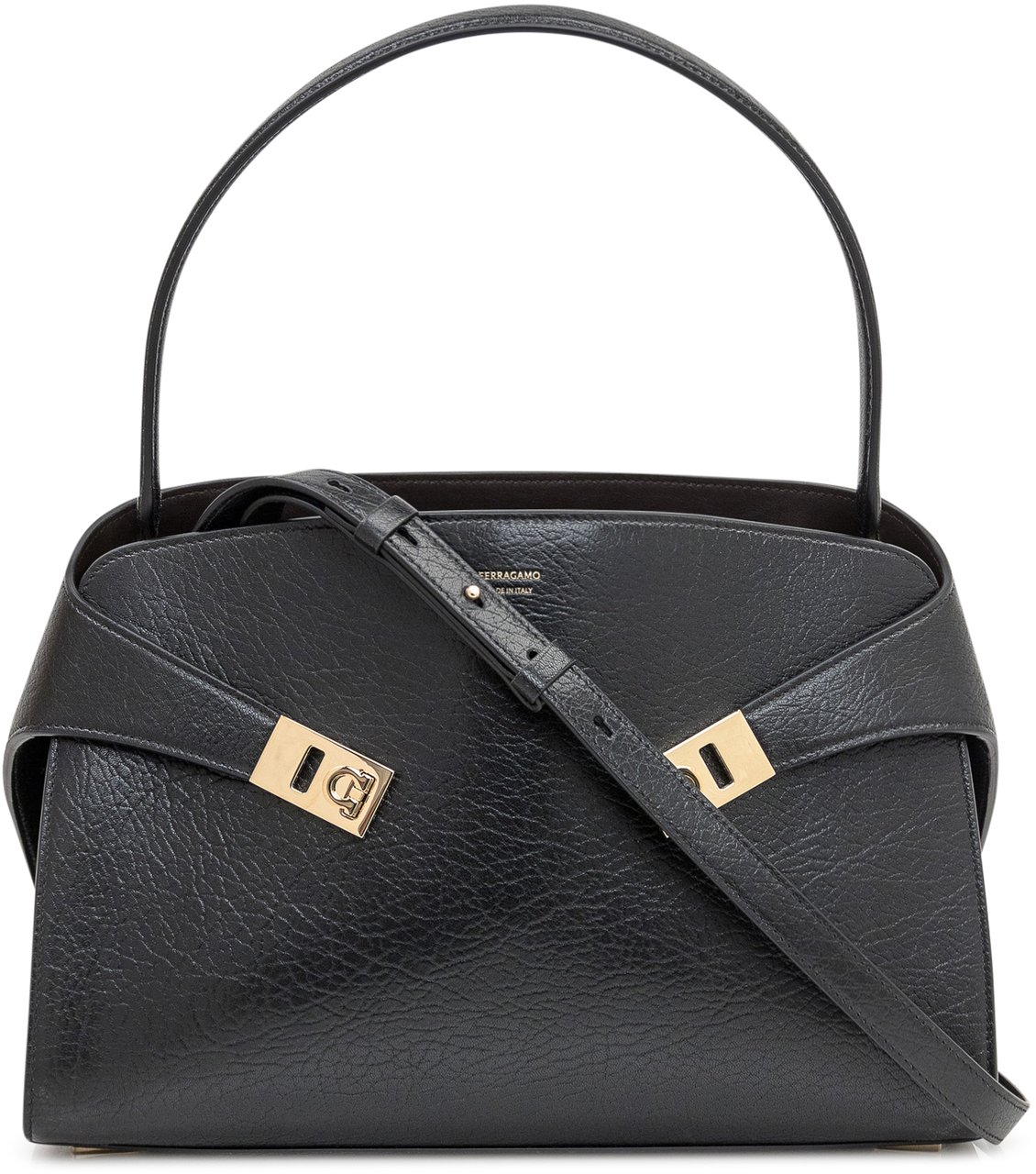 Ferragamo Ferragamo Borsa in Pelle Nera con Dettagli Dorati Zwart
