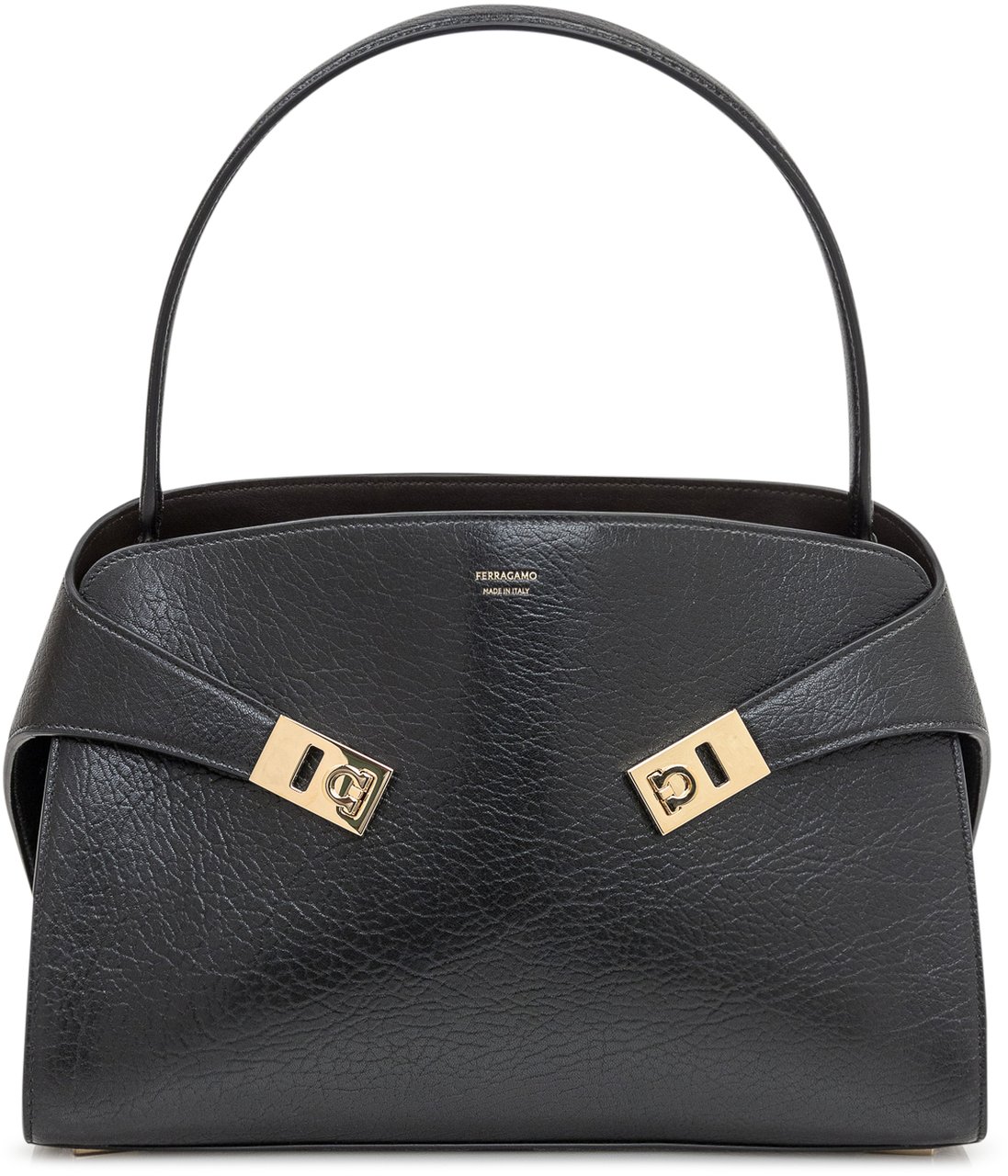 Ferragamo Ferragamo Borsa in Pelle Nera con Dettagli Dorati Zwart