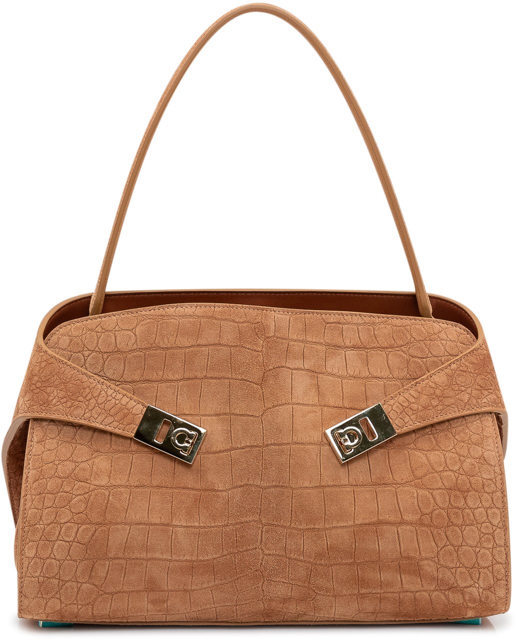 Ferragamo Borsa a Spalla con Manico e Fibbie Frontali Beige