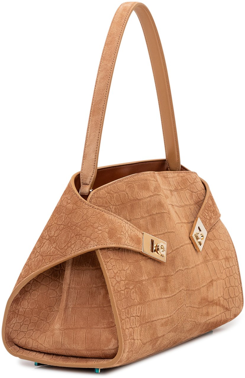 Ferragamo Borsa a Spalla con Manico e Fibbie Frontali Beige