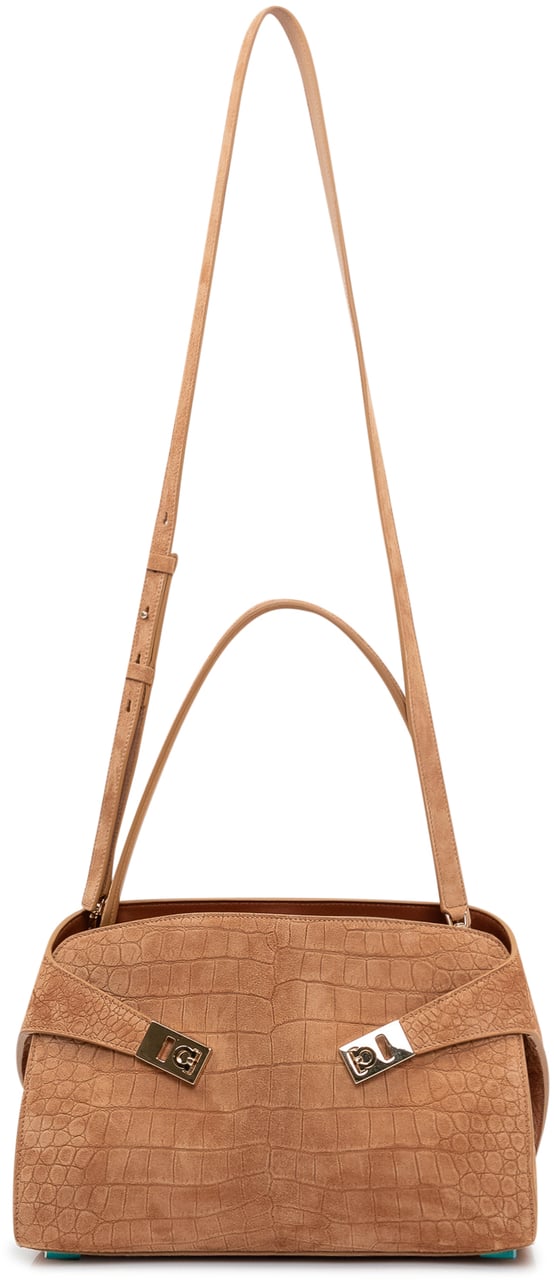 Ferragamo Borsa a Spalla con Manico e Fibbie Frontali Beige