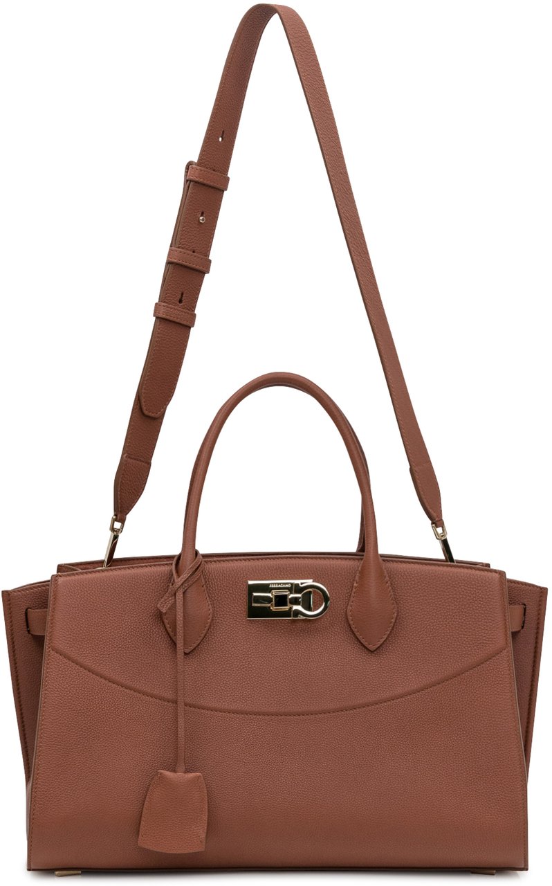 Ferragamo Borsa Ferragamo in pelle martellata cuoio Bruin