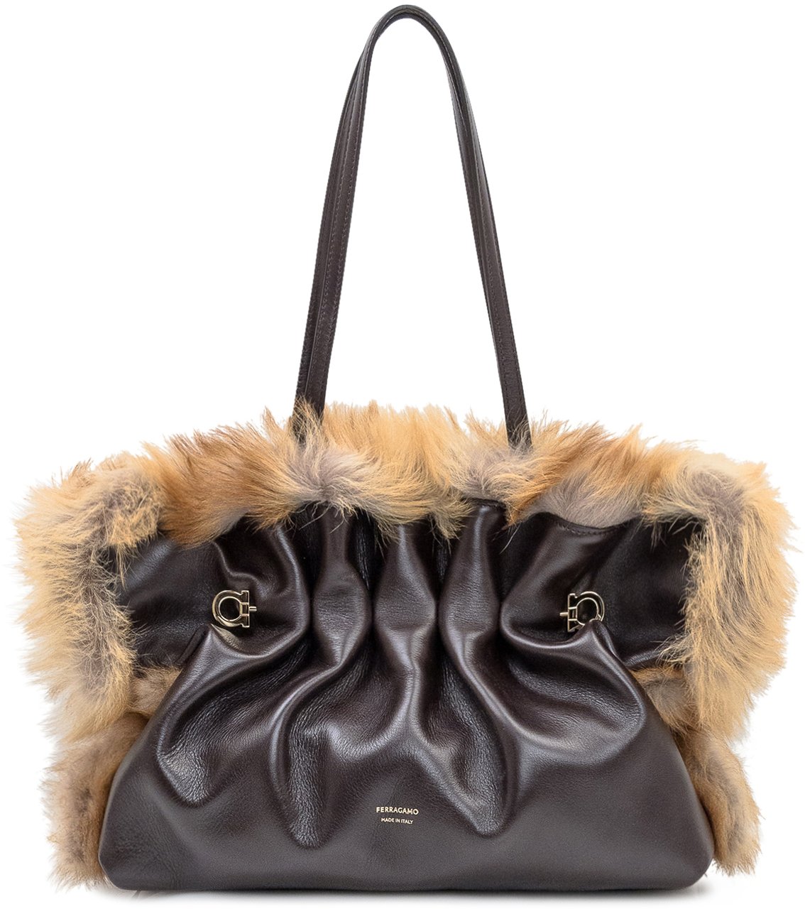 Ferragamo Ferragamo Borsa Soft SH in Pelle e Pelliccia Bruin