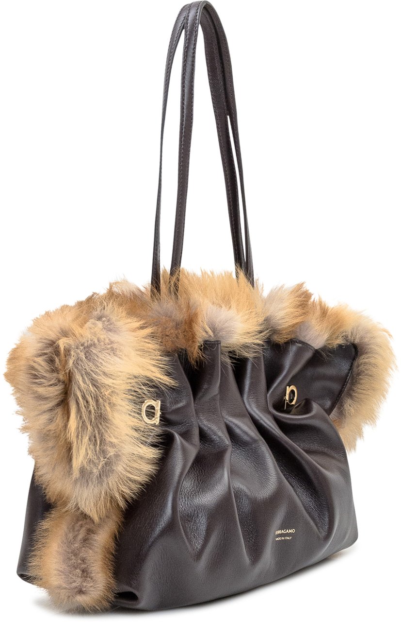 Ferragamo Ferragamo Borsa Soft SH in Pelle e Pelliccia Bruin
