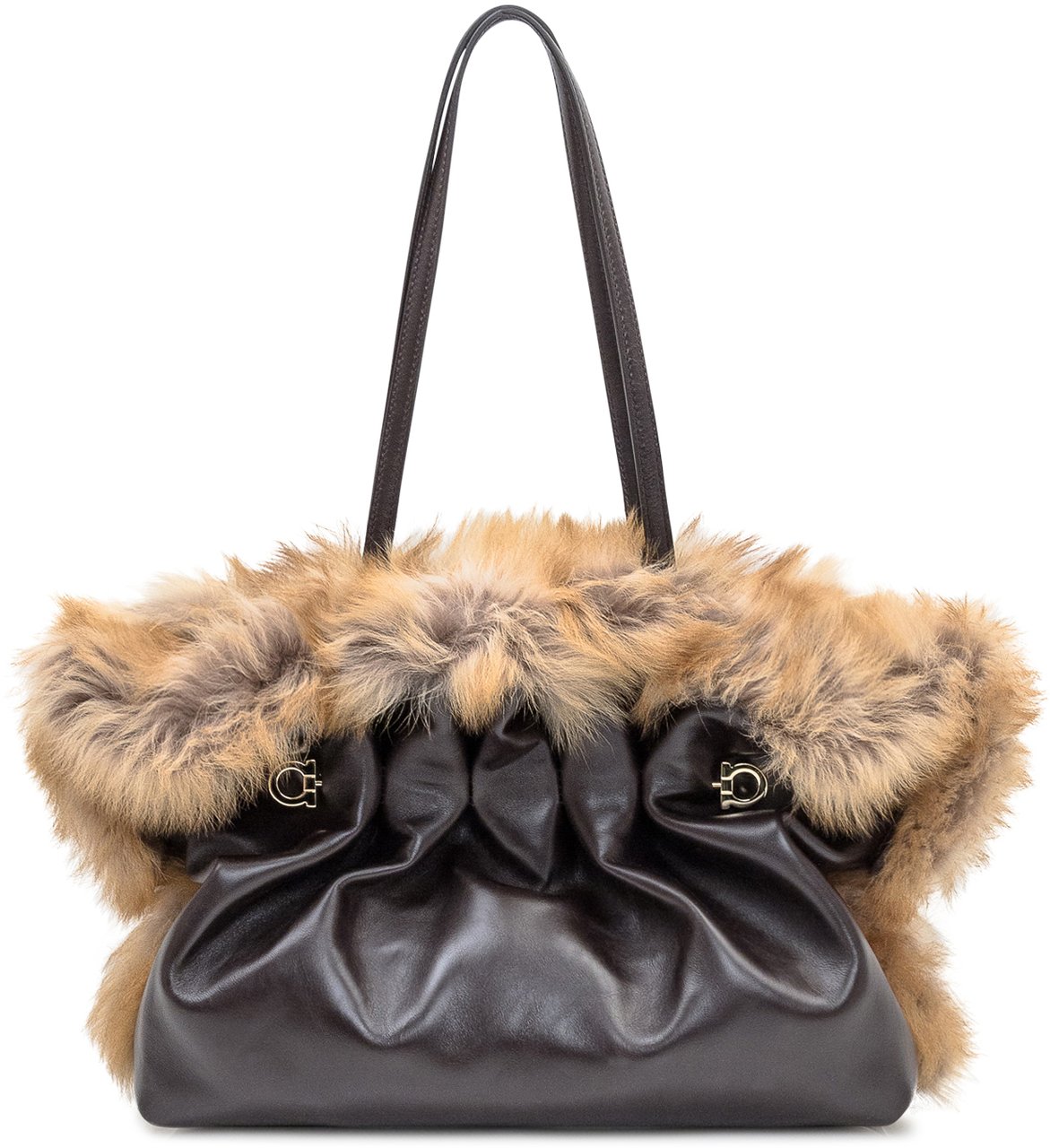 Ferragamo Ferragamo Borsa Soft SH in Pelle e Pelliccia Bruin