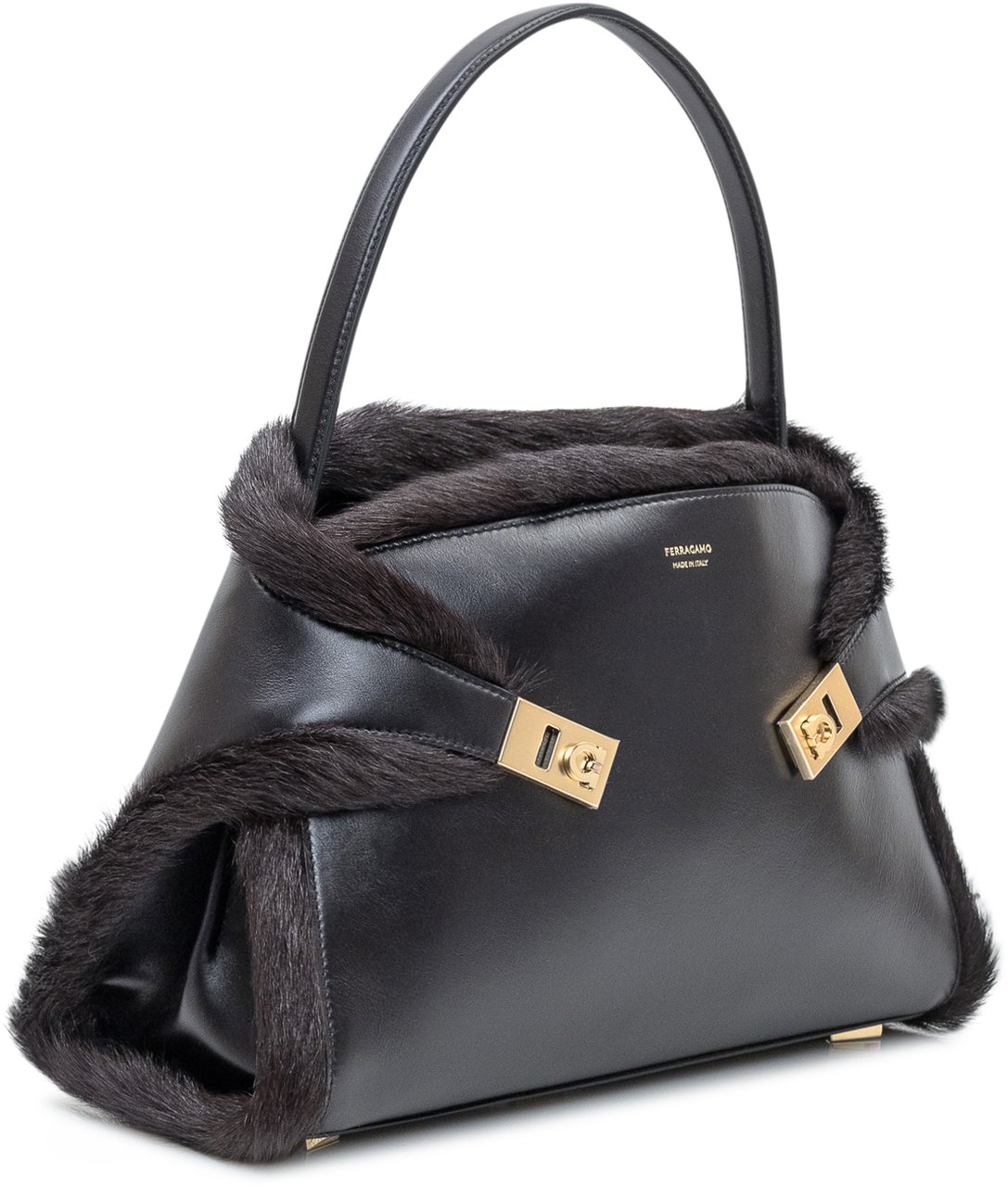 Ferragamo Ferragamo Borsa Hug in Pelle e Pelliccia Nera Zwart
