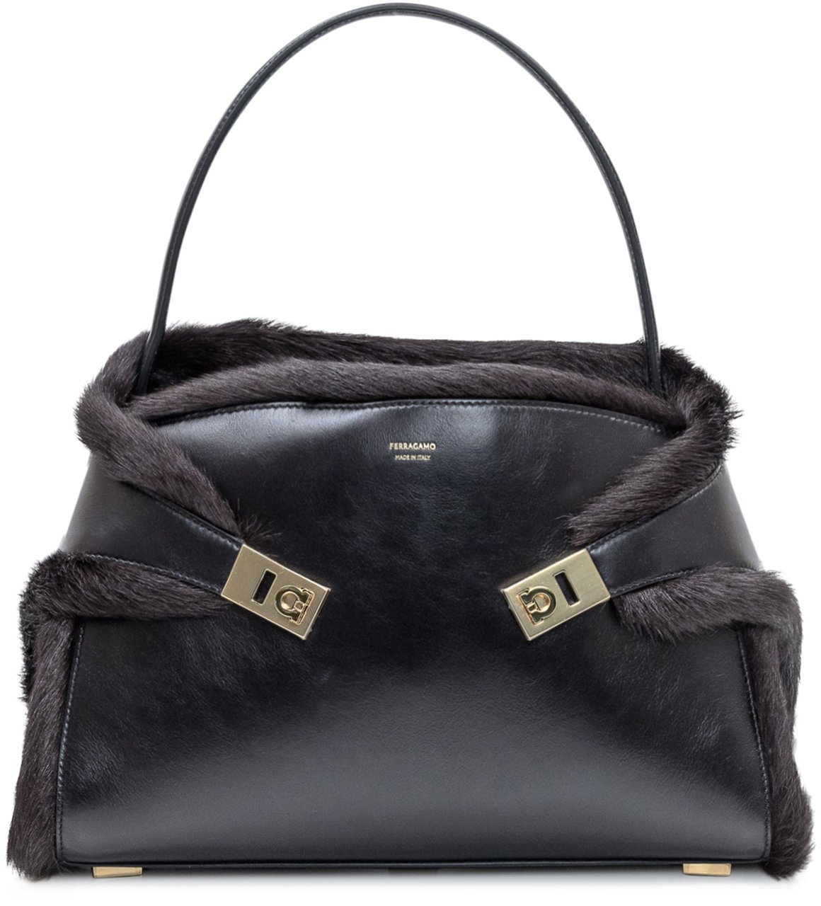 Ferragamo Ferragamo Borsa Hug in Pelle e Pelliccia Nera Zwart