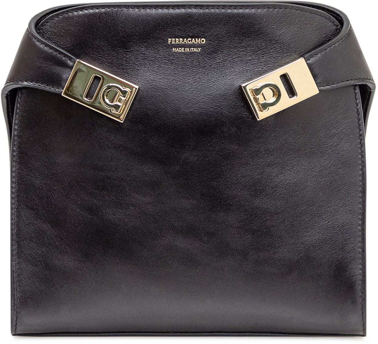Ferragamo Ferragamo Borsa a Mano in Pelle Nera con Fibbia Oro Zwart