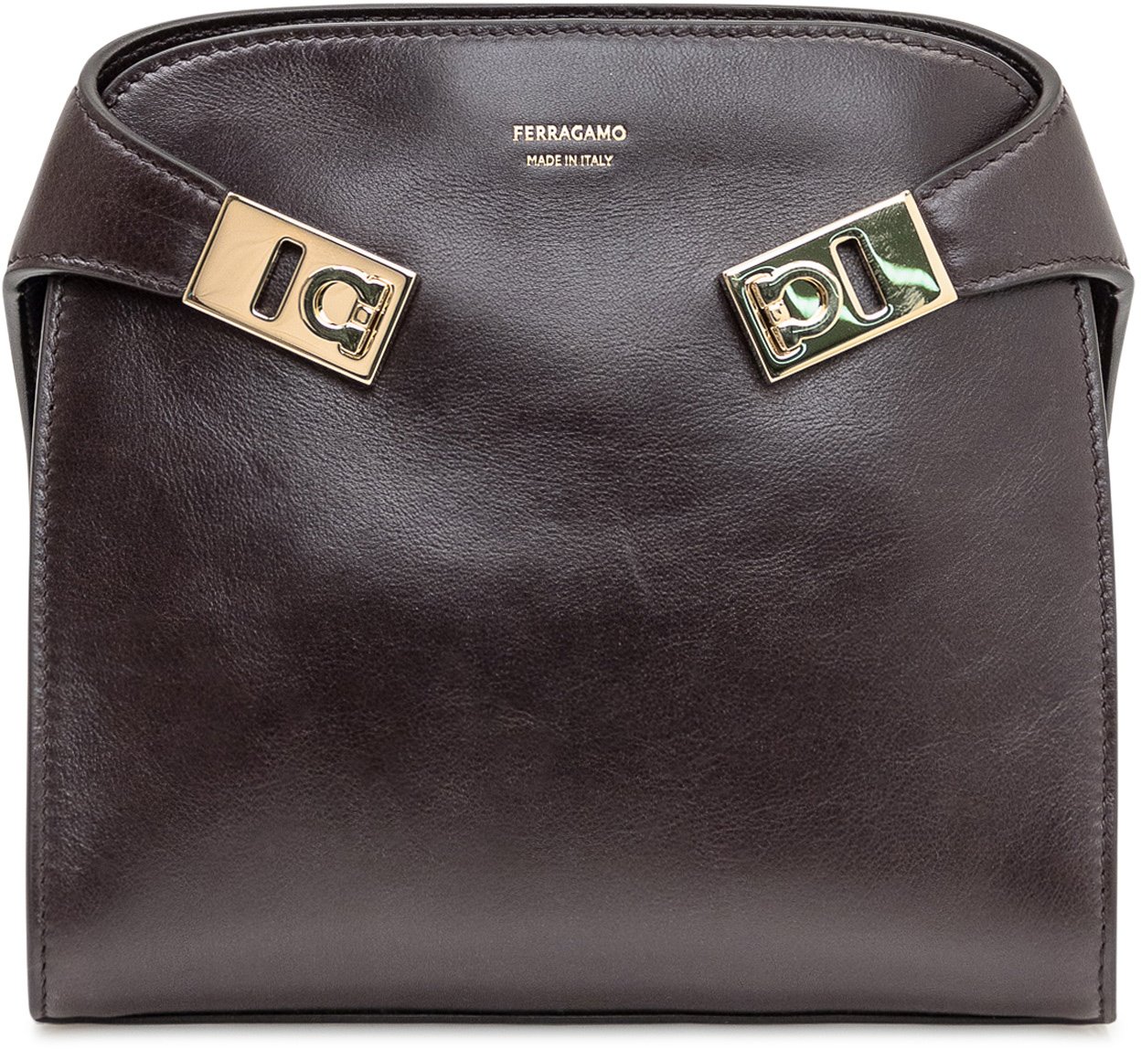 Ferragamo Ferragamo Borsa a Mano in Pelle Marrone con Fibbia Oro Bruin