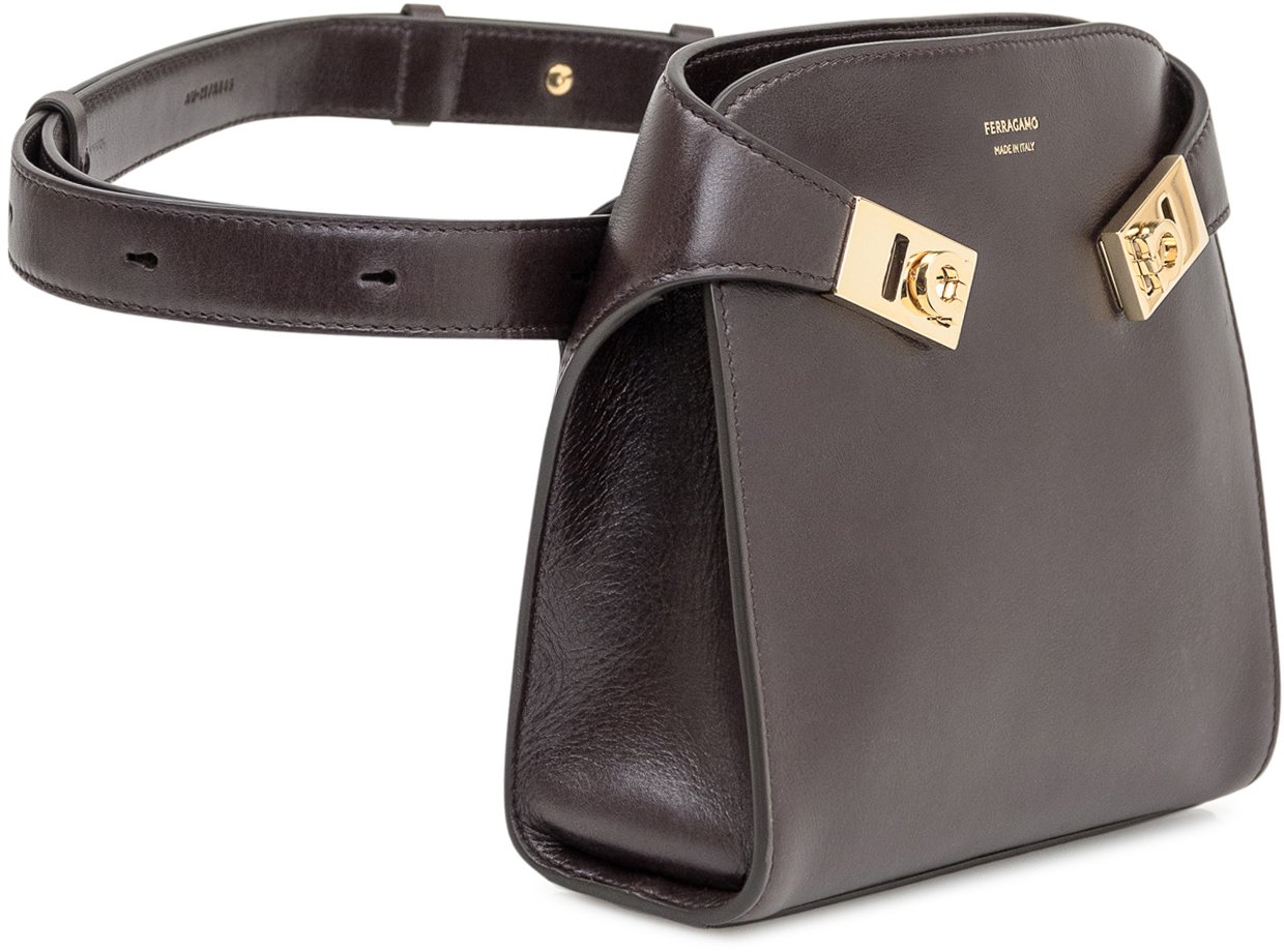 Ferragamo Ferragamo Borsa a Mano in Pelle Marrone con Fibbia Oro Bruin