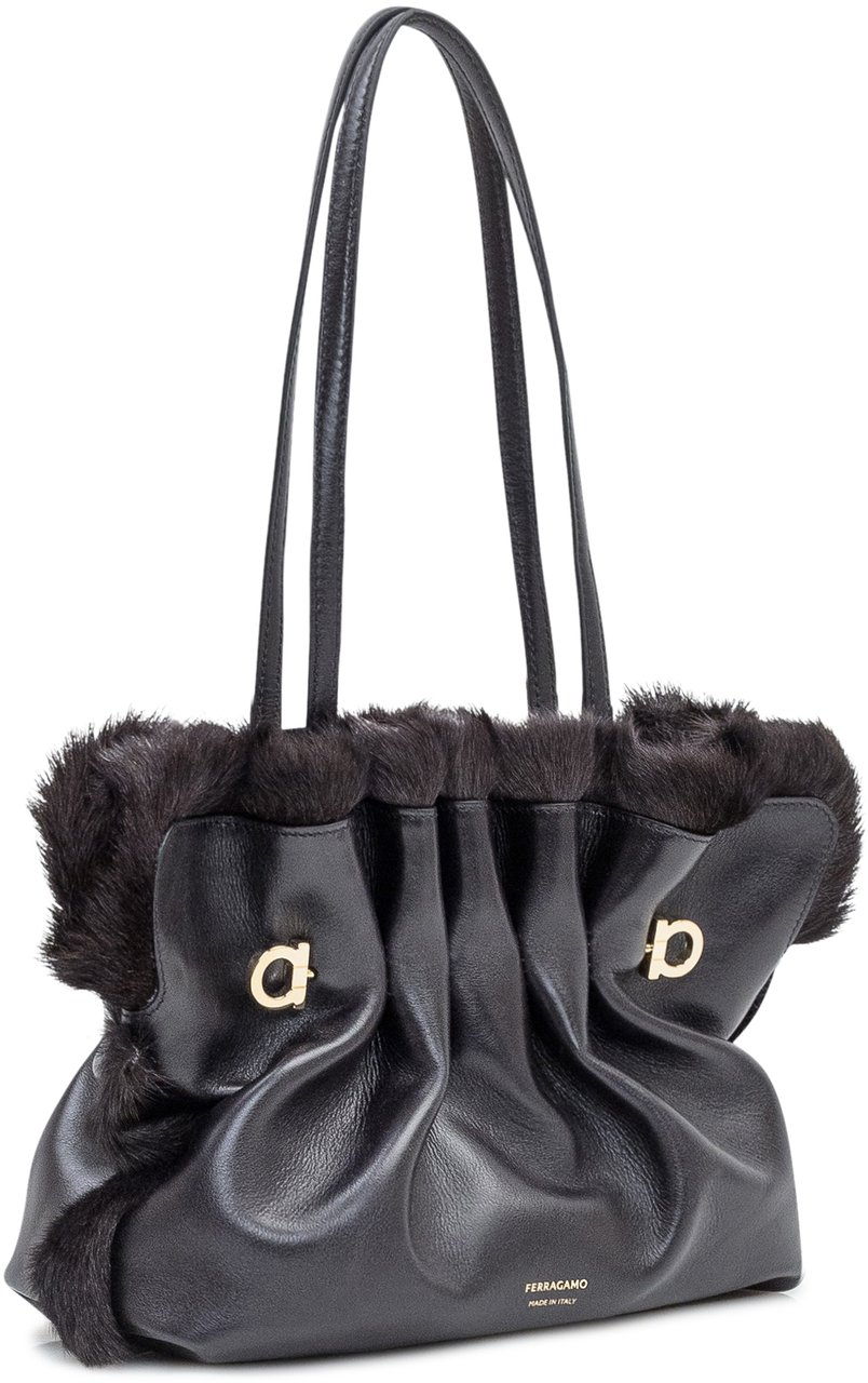 Ferragamo Ferragamo Borsa Soft SH in Pelle e Pelliccia Nera Bruin