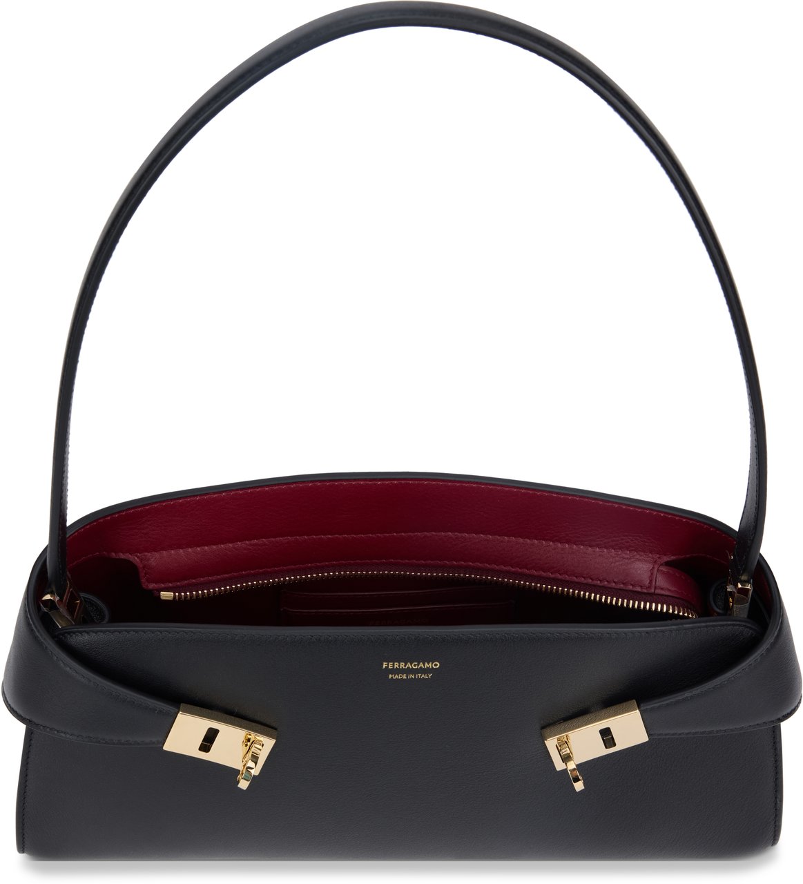 Ferragamo Hug East-West shoulder bag in leather Zwart