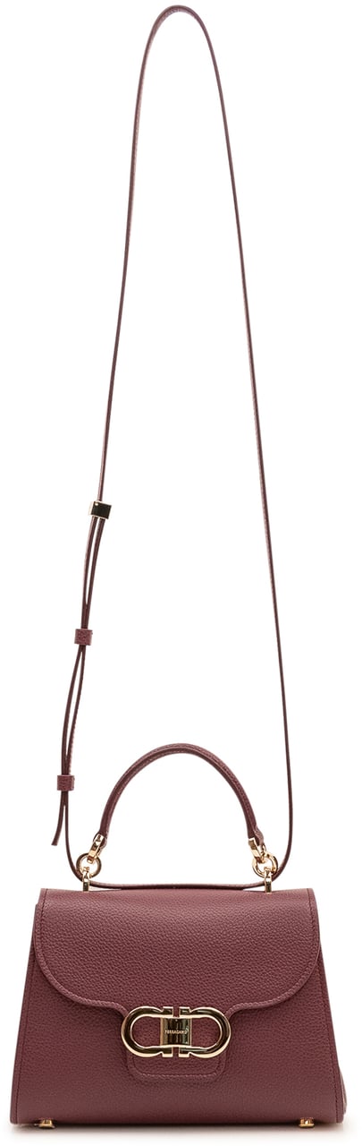 Ferragamo Borsa a Mano con Patta e Chiusura Logo Maroon