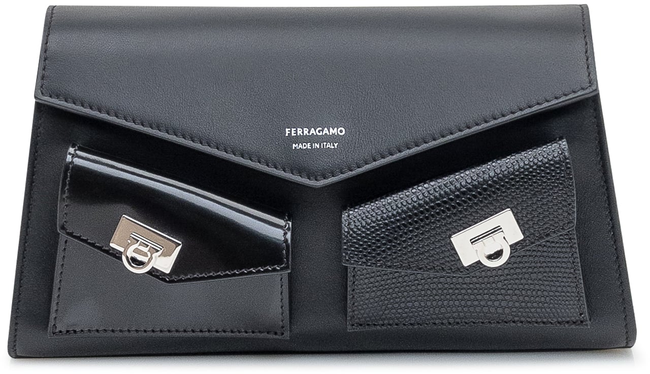 Ferragamo Borsa nera Ferragamo in pelle con tasche Zwart