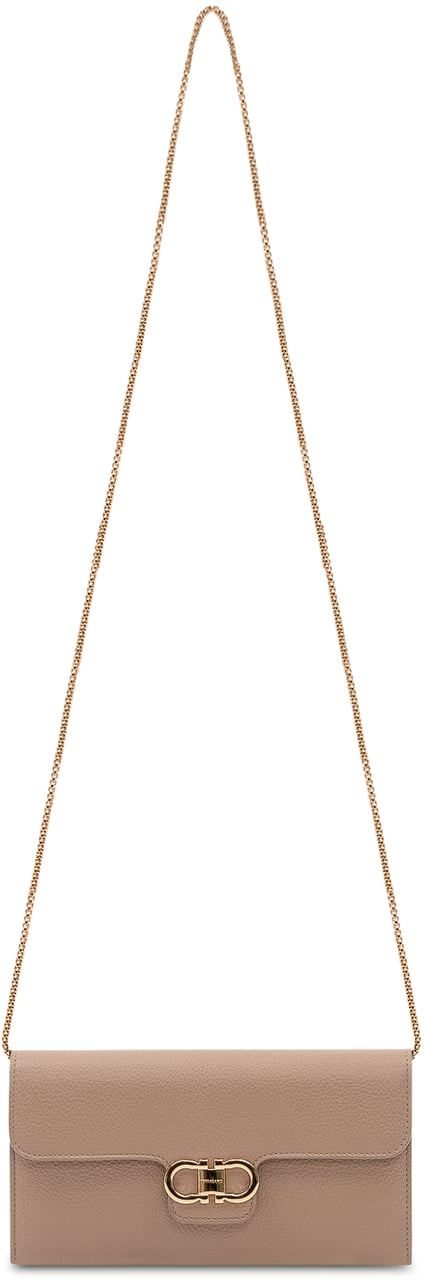 Ferragamo Portafoglio con Patta e Chiusura Logo Taupe