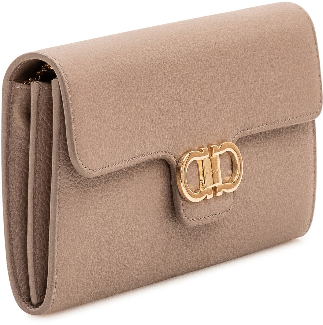 Ferragamo Portafoglio con Patta e Chiusura Logo Taupe