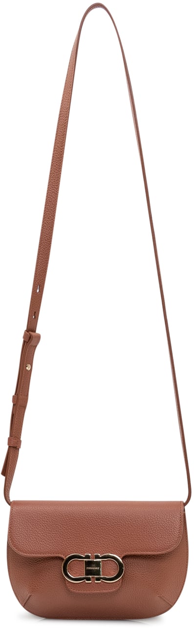 Ferragamo Borsa Lizzy con Patta e Chiusura in Metallo Beige