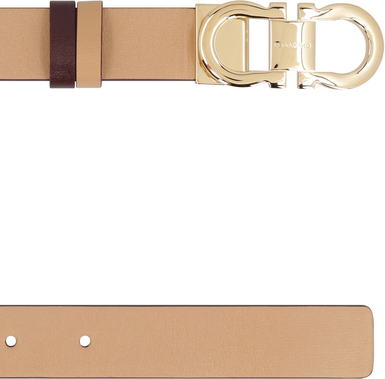 Ferragamo Gancini Reversible leather belt Beige