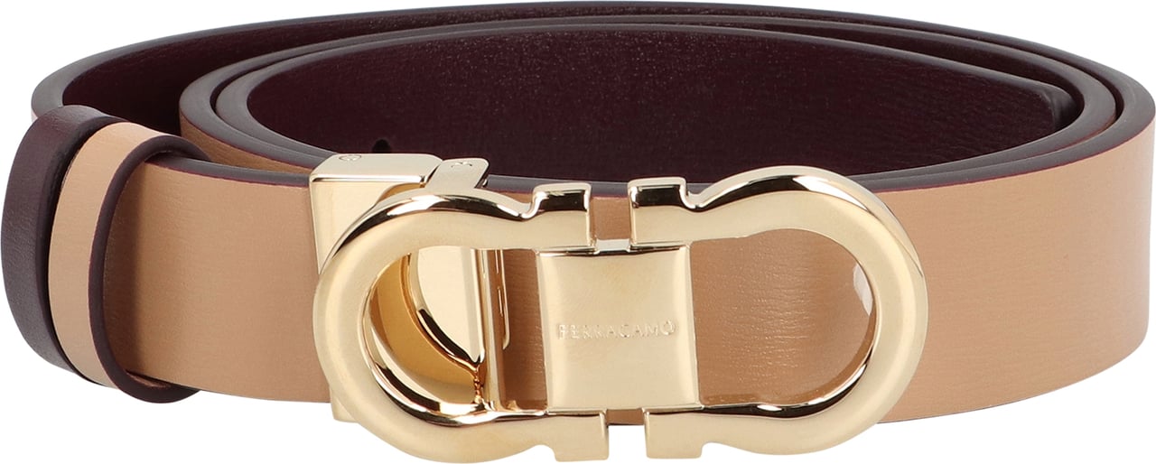 Ferragamo Gancini Reversible leather belt Beige