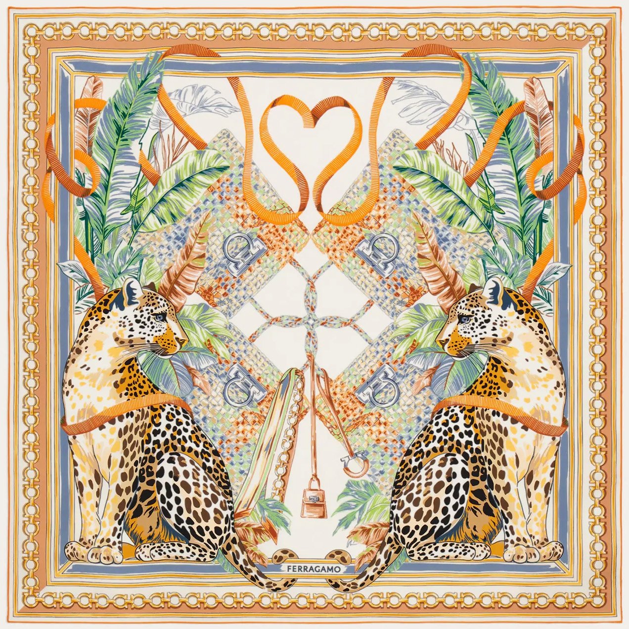 Ferragamo Foulard Quadrato con Stampa Figurativa Divers