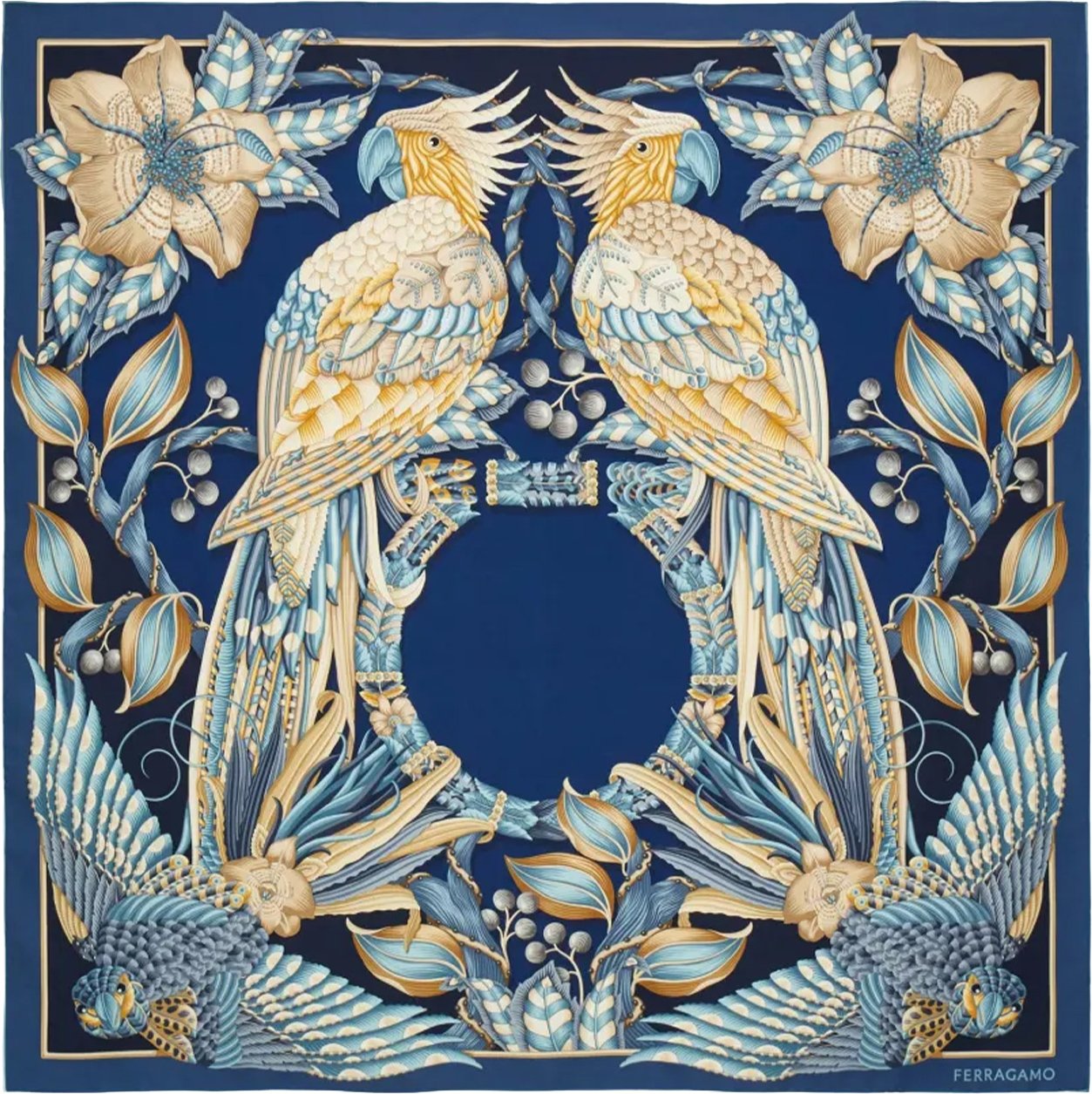 Ferragamo Foulard Amazzonia con Stampa Botanica Navy