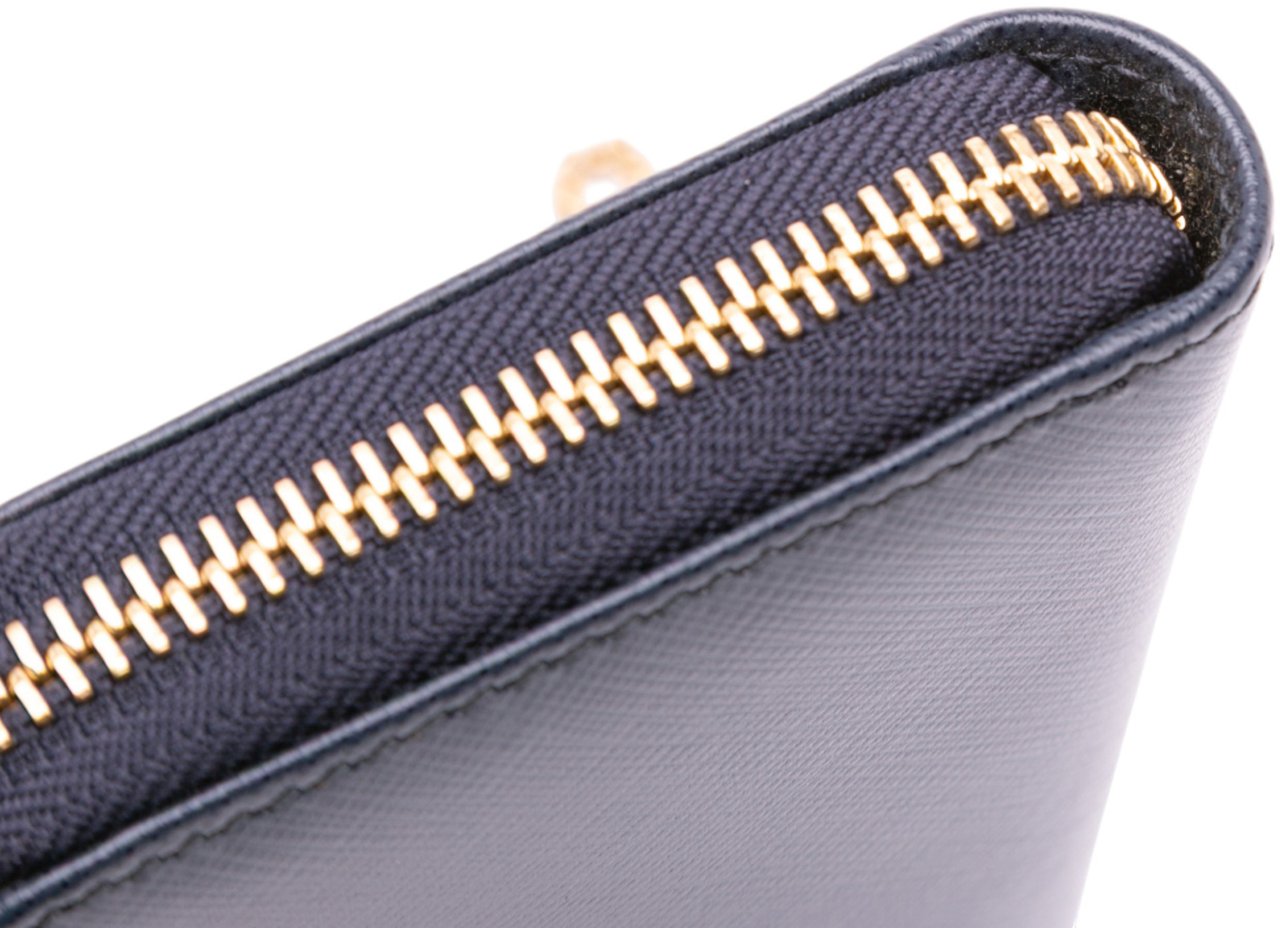 Ferragamo Leather Double Gancini Wallet on Chain Blauw