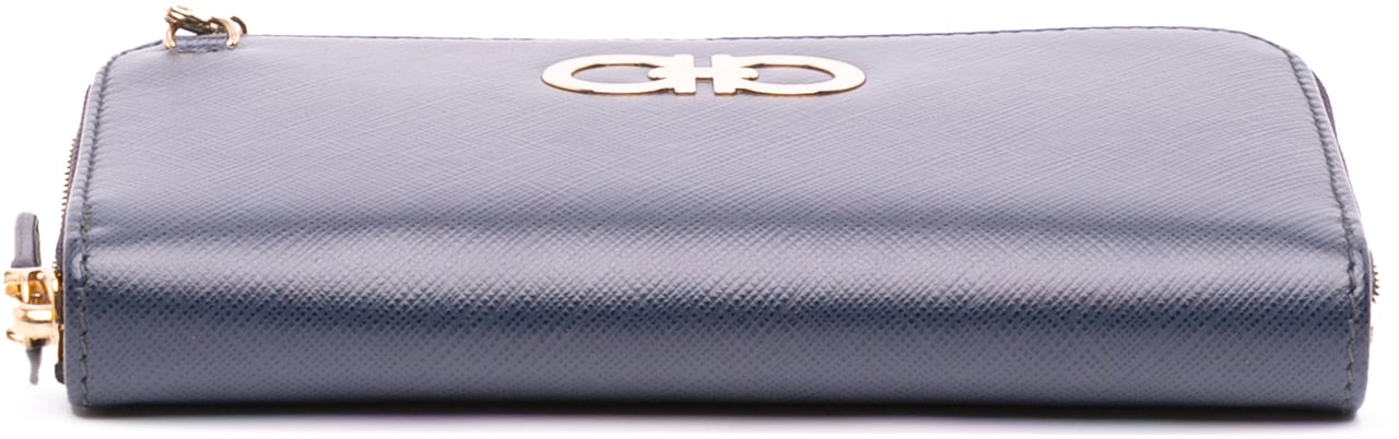 Ferragamo Leather Double Gancini Wallet on Chain Blauw