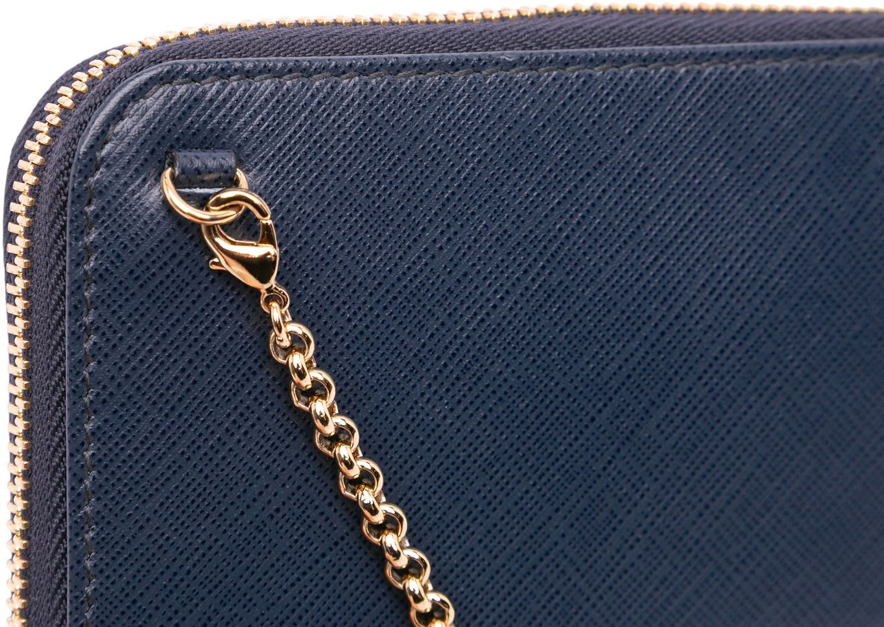 Ferragamo Leather Double Gancini Wallet on Chain Blauw
