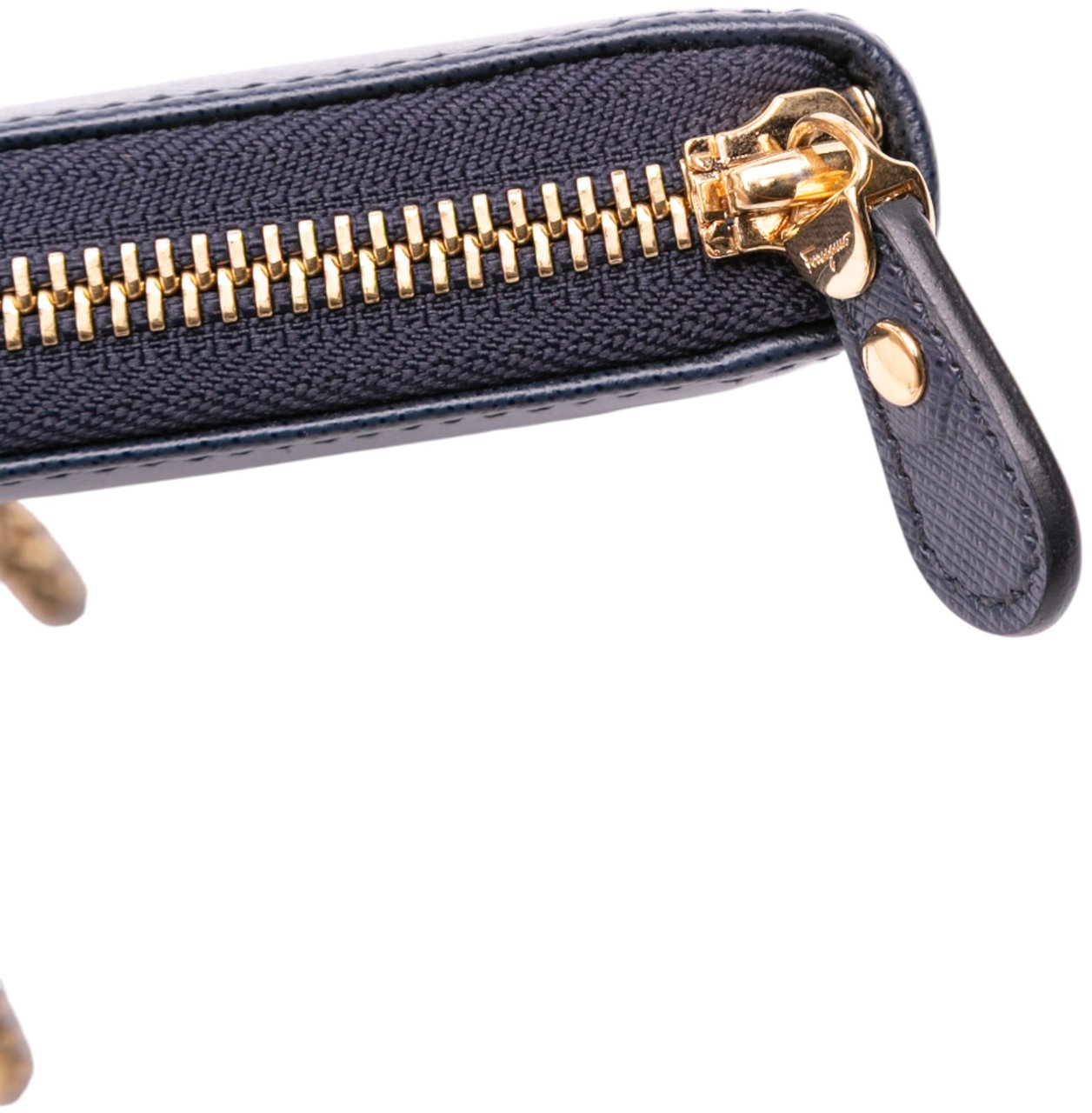 Ferragamo Leather Double Gancini Wallet on Chain Blauw