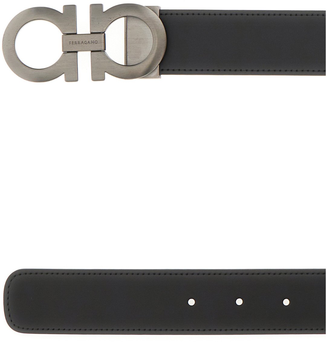 Ferragamo Ferragamo Black leather reversible belt Zwart