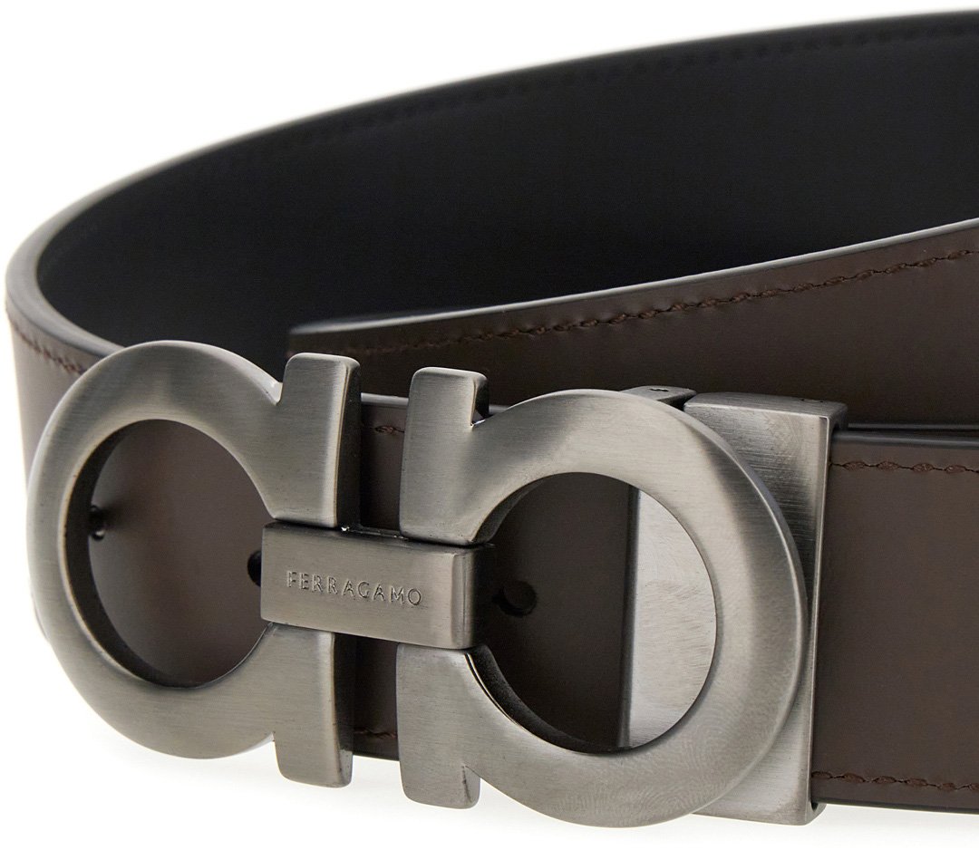 Ferragamo Ferragamo Black leather reversible belt Zwart