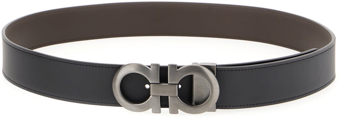 Ferragamo Ferragamo Black leather reversible belt Zwart