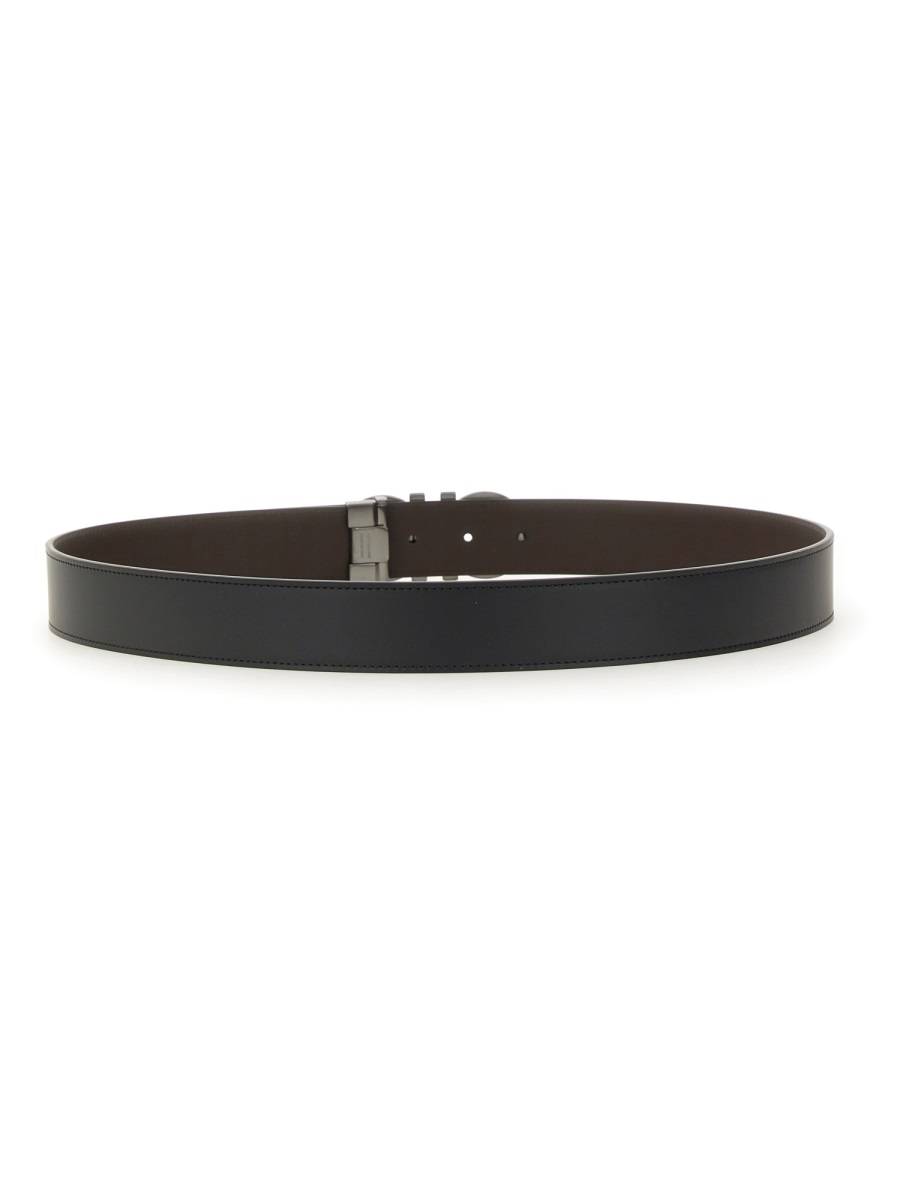 Ferragamo Reversible Dark Brown Calfskin Belt Zwart