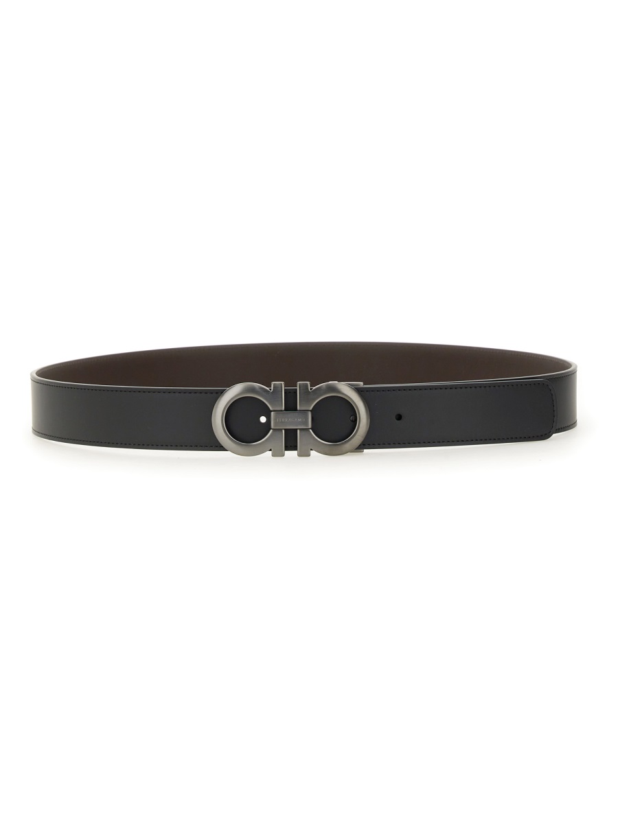 Ferragamo Reversible Dark Brown Calfskin Belt Zwart