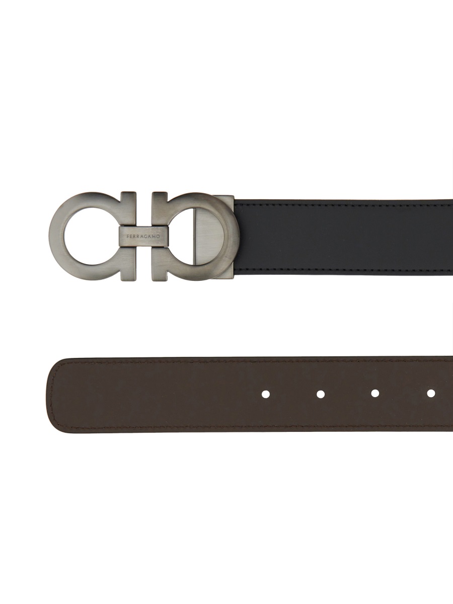Ferragamo Reversible Dark Brown Calfskin Belt Zwart
