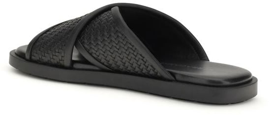 Ferragamo Black Calf Leather Bos Taurus Flat Sandals Zwart