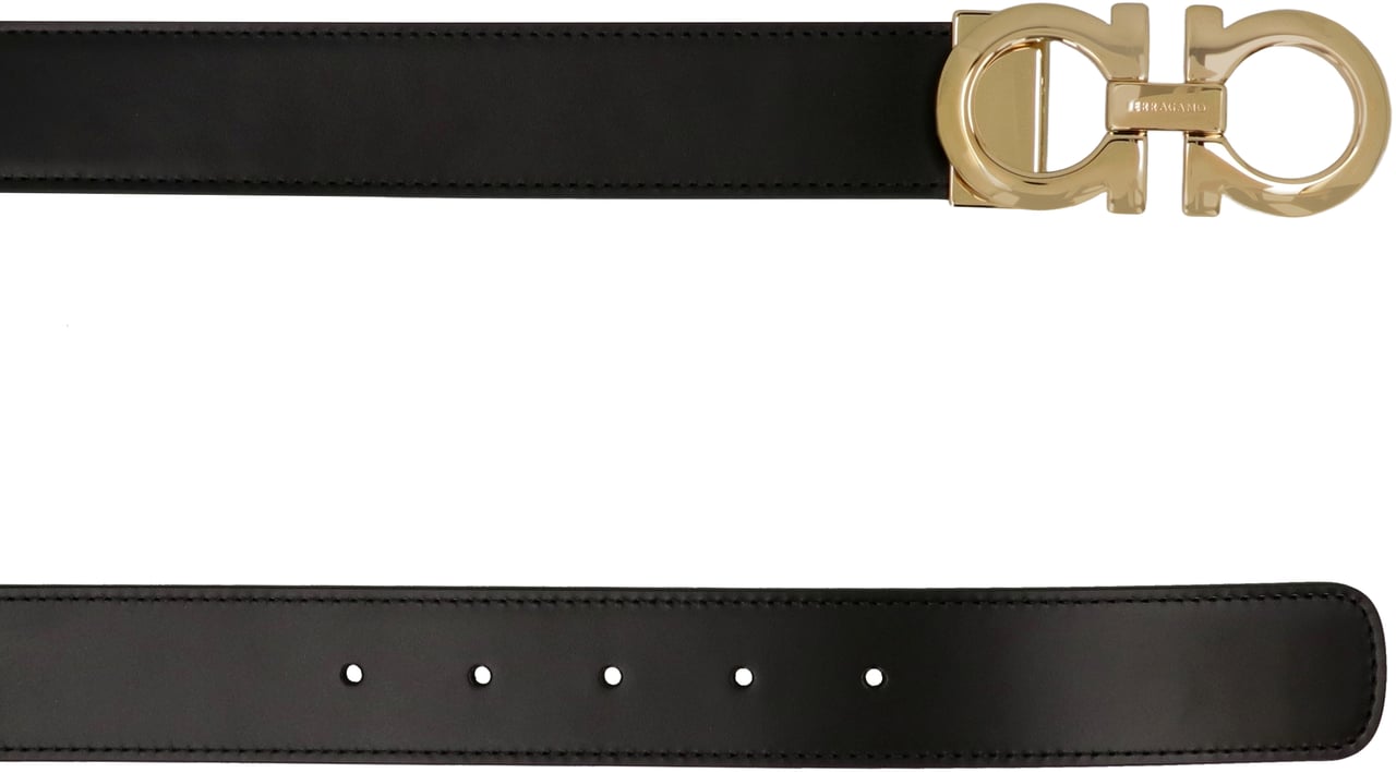 Ferragamo Gancini Reversible leather belt Zwart