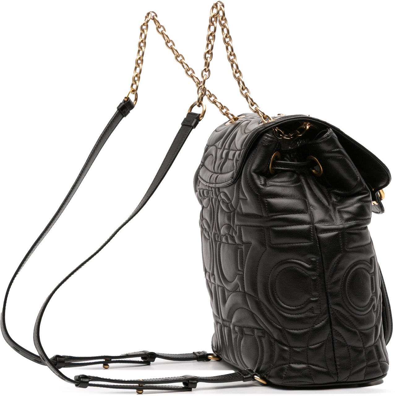 Ferragamo Small Quilted Leather Double Gancini Backpack Zwart