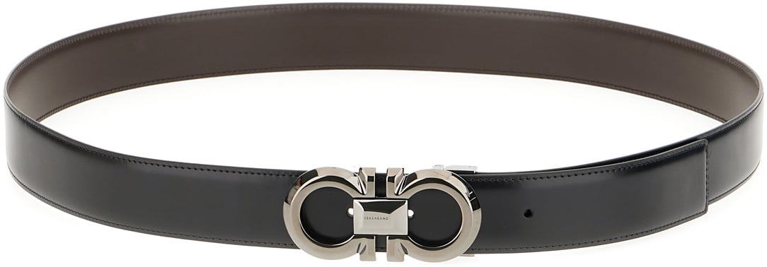 Ferragamo Ferragamo Black leather reversible belt Zwart