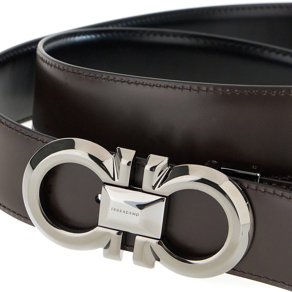 Ferragamo Ferragamo Black leather reversible belt Zwart