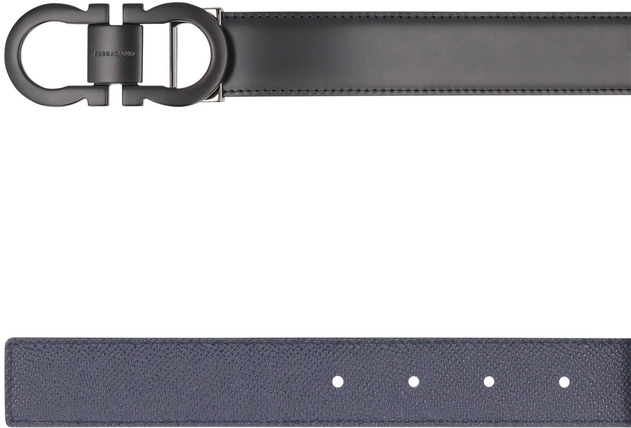 Ferragamo Gancini Reversible leather belt Zwart