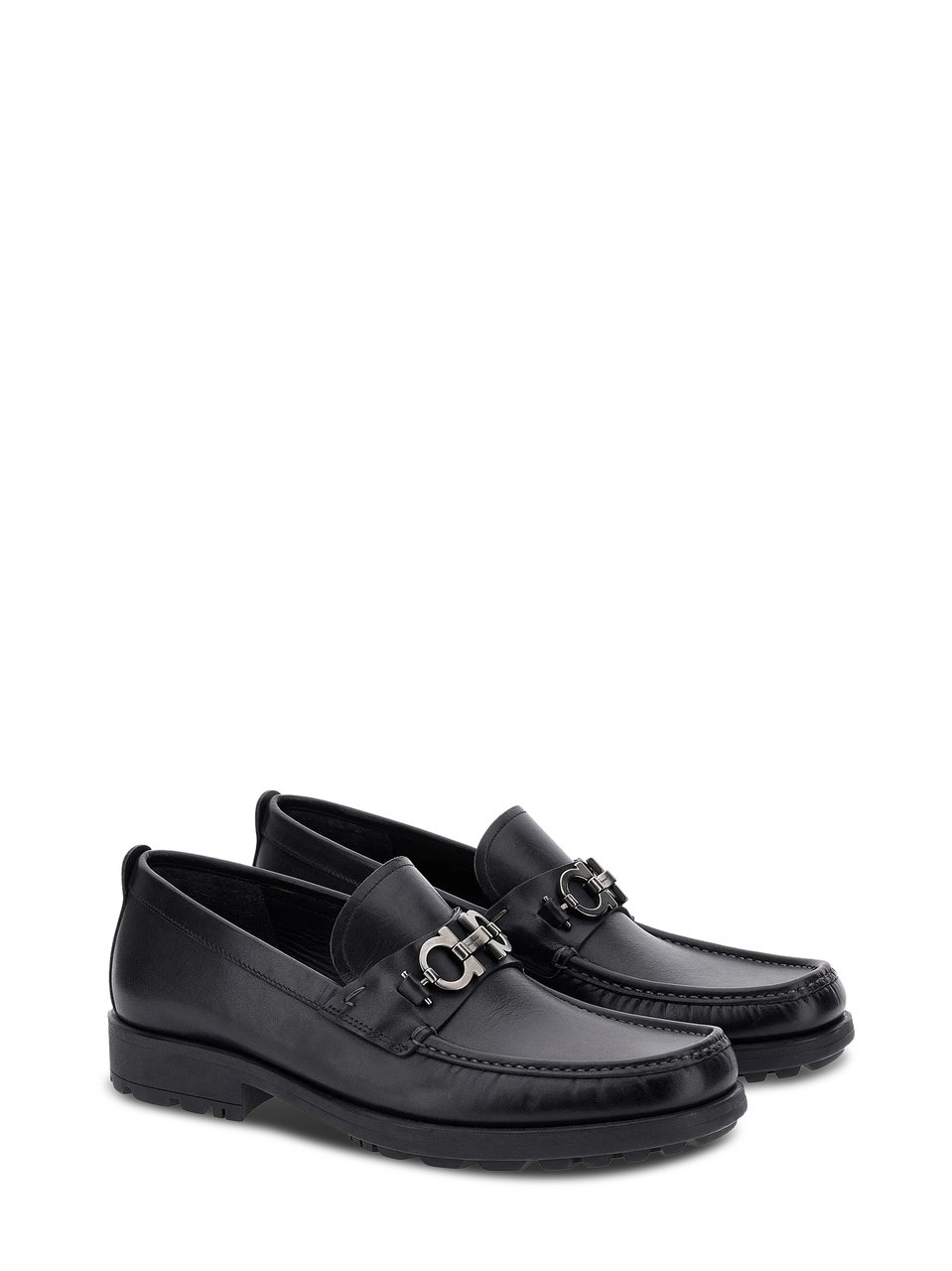 Ferragamo Smooth Leather Flat Shoes with Moccasin Toe Design Zwart