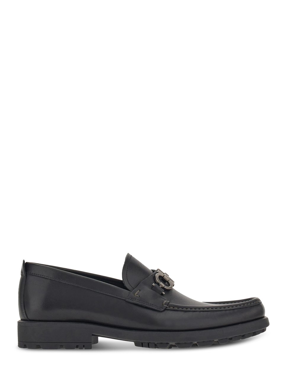 Ferragamo Smooth Leather Flat Shoes with Moccasin Toe Design Zwart
