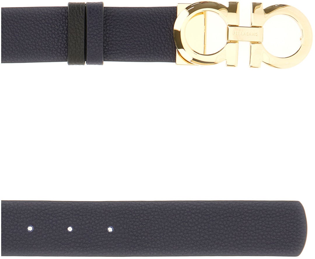 Ferragamo Ferragamo Navy blue leather reversible belt Zwart