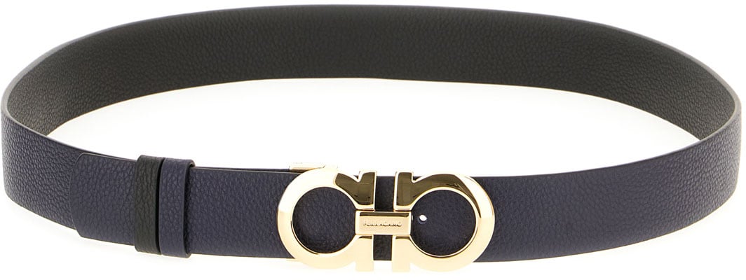 Ferragamo Ferragamo Navy blue leather reversible belt Zwart