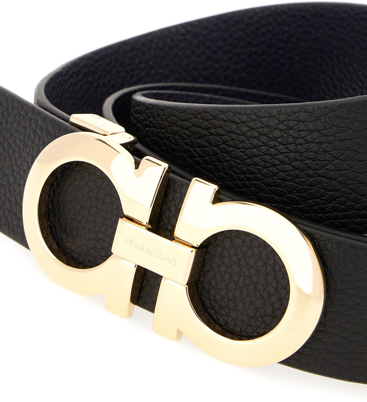 Ferragamo Ferragamo Navy blue leather reversible belt Zwart