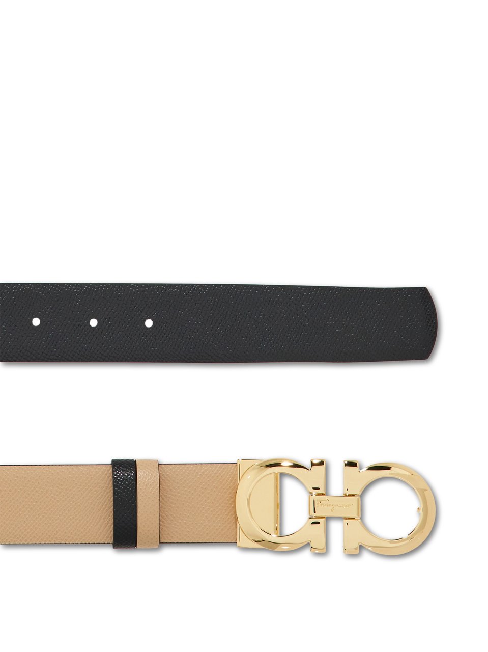 Ferragamo Reversible Calf Leather Belt with Double-Ring Buckle Zwart