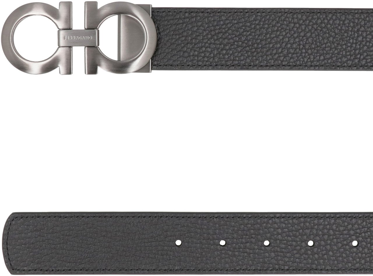 Ferragamo Gancini Reversible leather belt Zwart