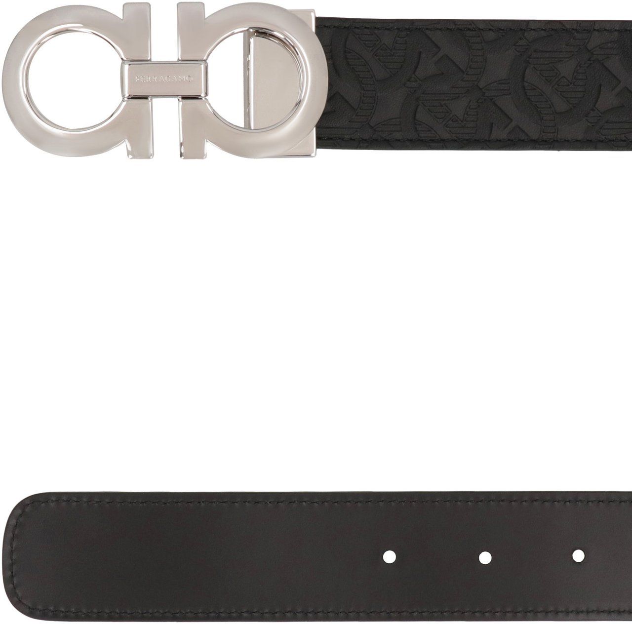 Ferragamo Gancini Reversible leather belt Zwart