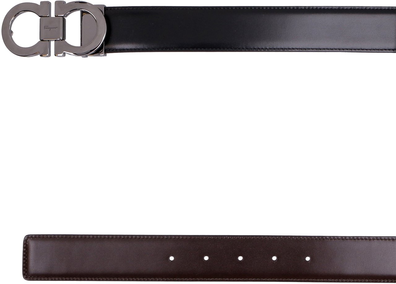 Ferragamo Gancini Reversible leather belt Zwart